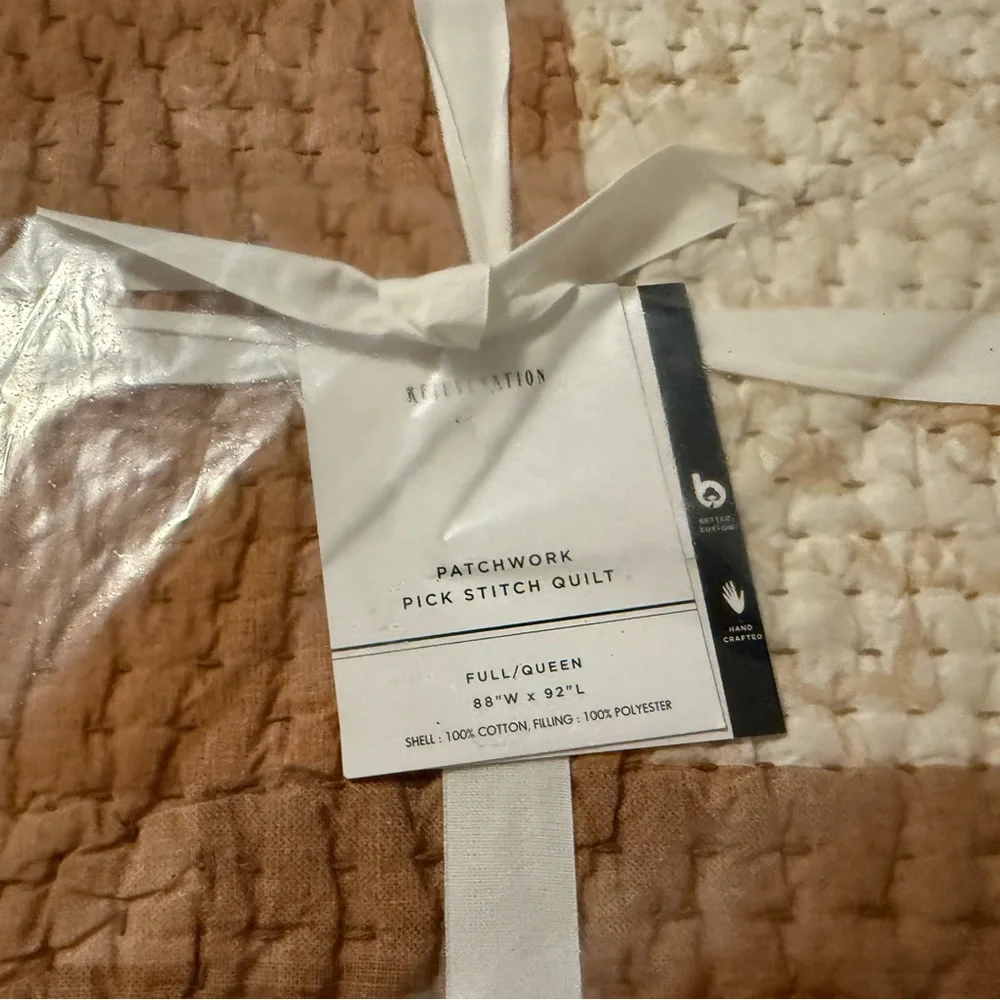 New WS/PB Rejuvenation Patchwork Pick Stitch Quilt & Euro Shams, F/Q, Rust Multi